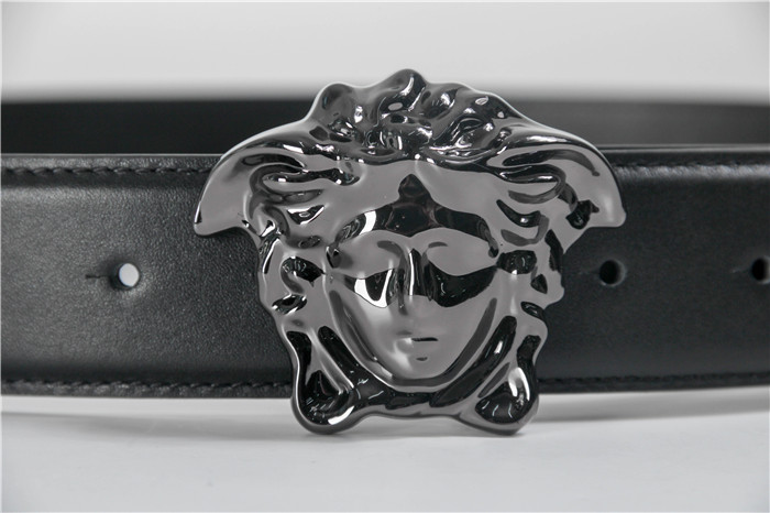 Versace Black Leather Versace Medusa Mens Belt Head Buckle - DopestKickz