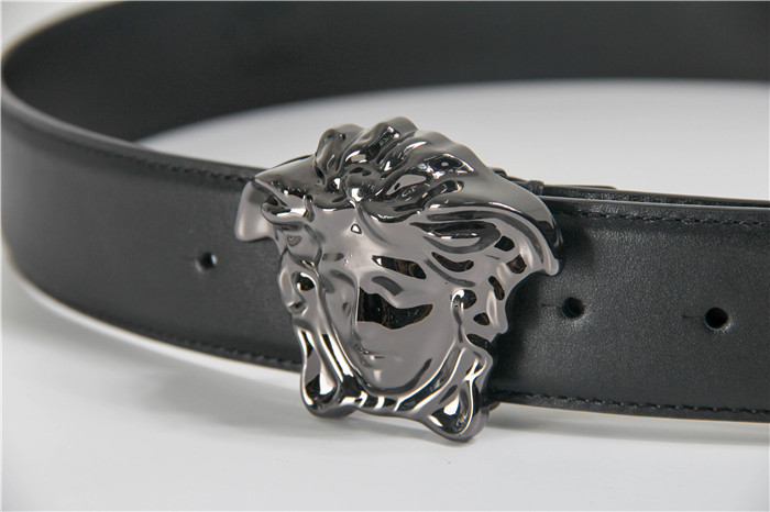 Versace Black Leather Versace Medusa Mens Belt Head Buckle - DopestKickz