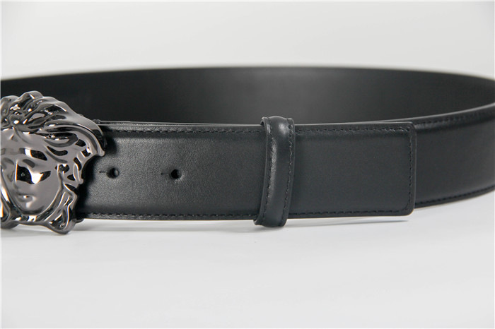Versace Black Leather Versace Medusa Mens Belt Head Buckle - DopestKickz