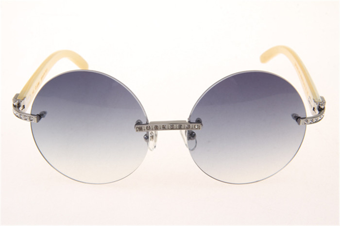 Cartier 3524012 Diamond White Buffalo Sunglasses In Silver With Grey Gradient Round Lens - DopestKickz