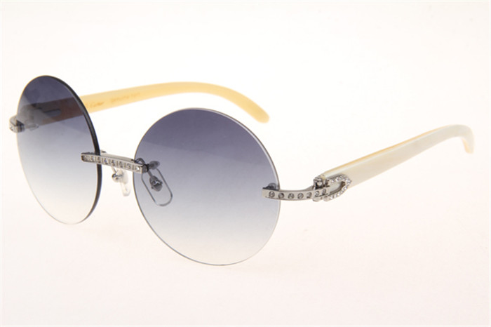 Cartier 3524012 Diamond White Buffalo Sunglasses In Silver With Grey Gradient Round Lens - DopestKickz