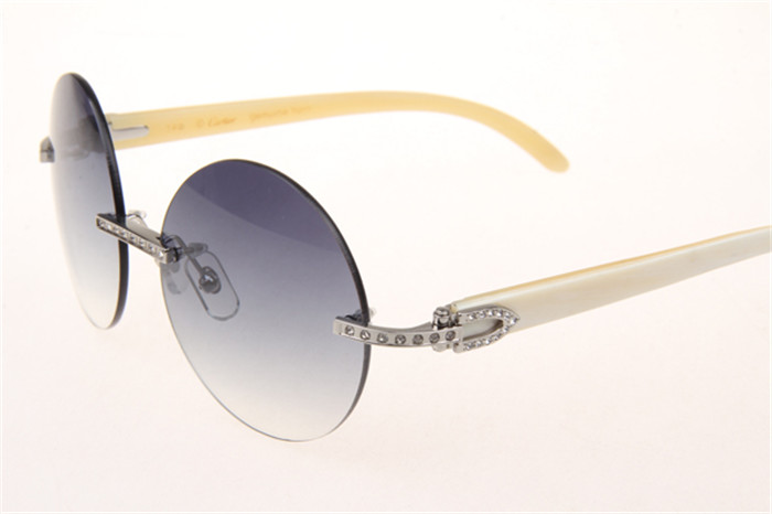 Cartier 3524012 Diamond White Buffalo Sunglasses In Silver With Grey Gradient Round Lens - DopestKickz