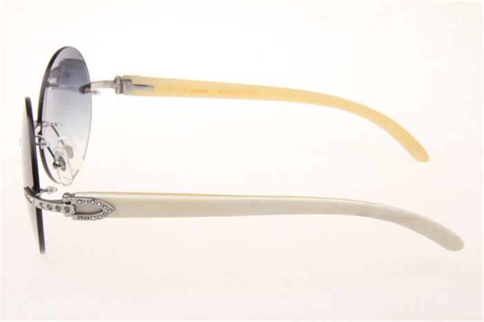 Cartier 3524012 Diamond White Buffalo Sunglasses In Silver With Grey Gradient Round Lens - DopestKickz