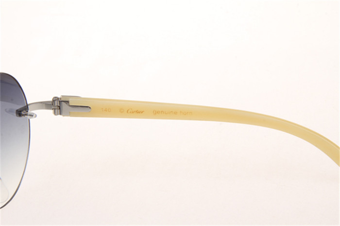 Cartier 3524012 Diamond White Buffalo Sunglasses In Silver With Grey Gradient Round Lens - DopestKickz