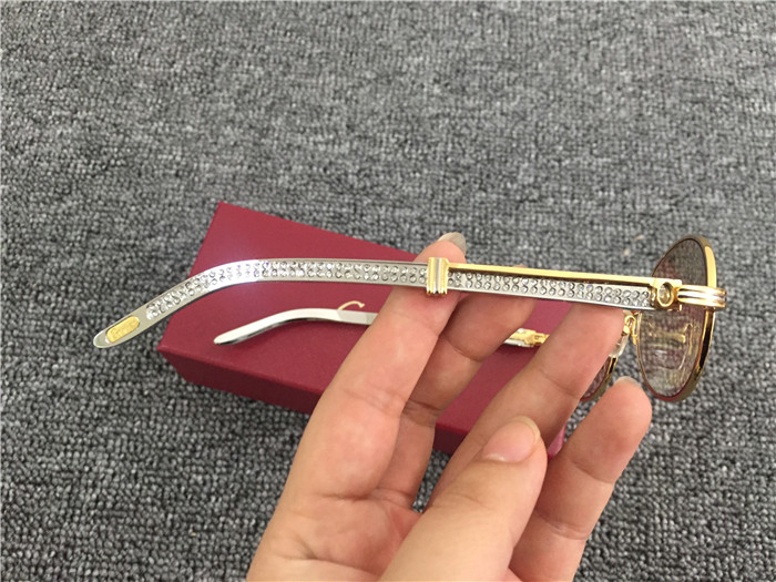 Cartier 7550178 55-22 Diamond Silver Curve Stainless Steel Sunglasses In Gold Brown - DopestKickz