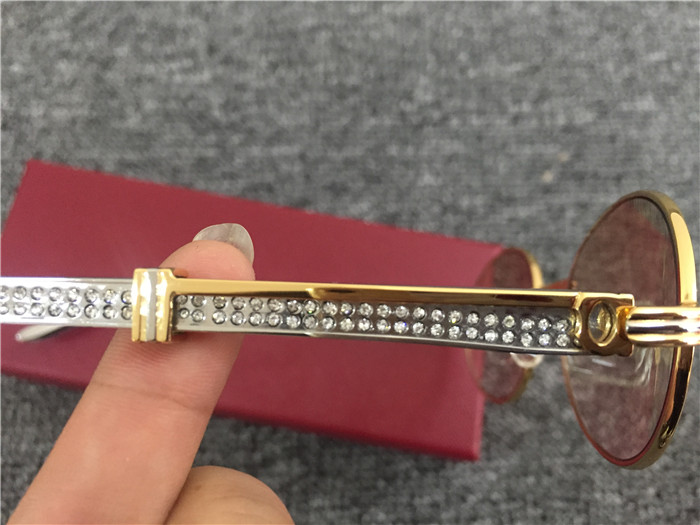 Cartier 7550178 55-22 Diamond Silver Curve Stainless Steel Sunglasses In Gold Brown - DopestKickz