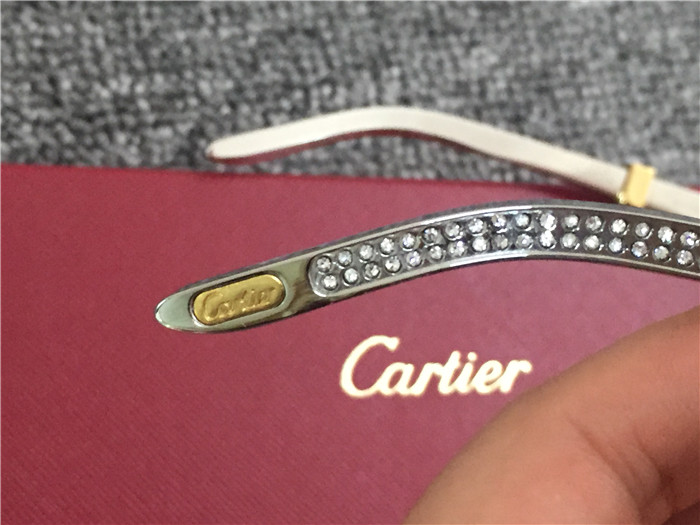 Cartier 7550178 55-22 Diamond Silver Curve Stainless Steel Sunglasses In Gold Brown - DopestKickz