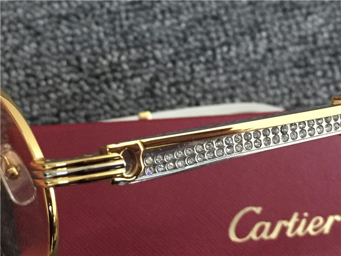 Cartier 7550178 55-22 Diamond Silver Curve Stainless Steel Sunglasses In Gold Brown - DopestKickz