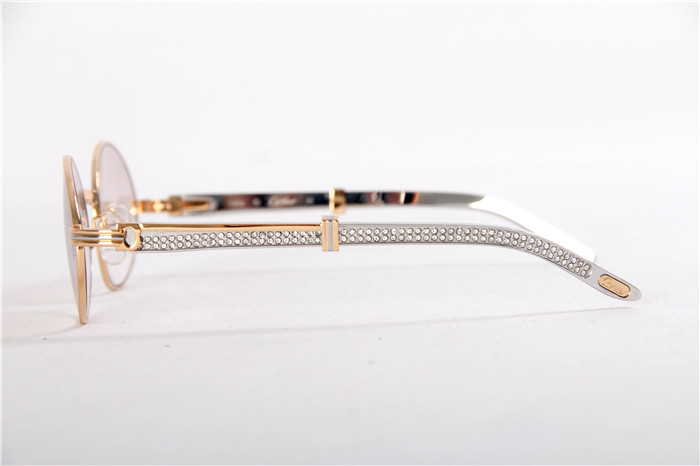 Cartier 7550178 55-22 Diamond Silver Curve Stainless Steel Sunglasses In Gold Brown - DopestKickz