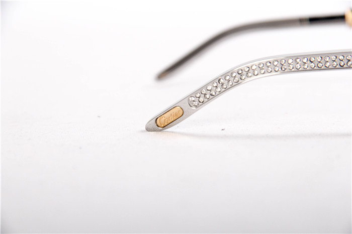 Cartier 7550178 55-22 Diamond Silver Curve Stainless Steel Sunglasses In Gold Brown - DopestKickz