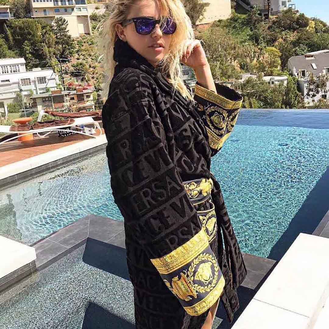 Versace Embroidered Bathrobe Black Gold - DopestKickz