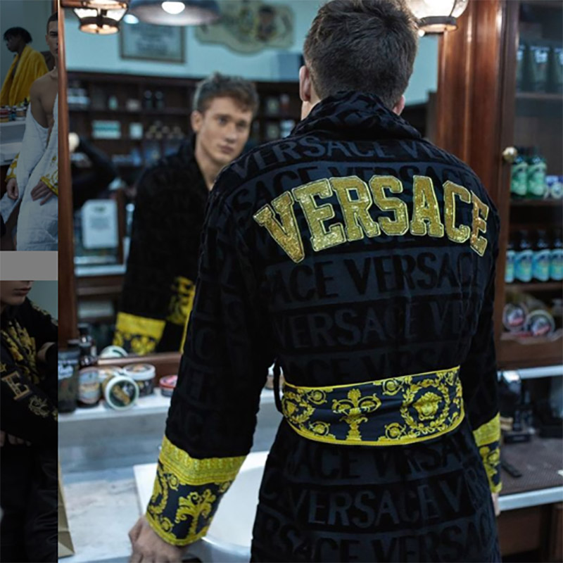 Versace Embroidered Bathrobe Black Gold - DopestKickz