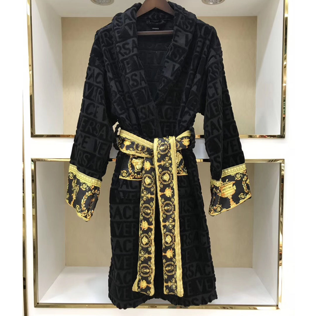 Versace Embroidered Bathrobe Black Gold - DopestKickz