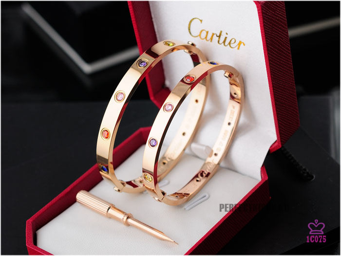 Cartier Love Bracelet Rose Gold With Colorful Stones - DopestKickz