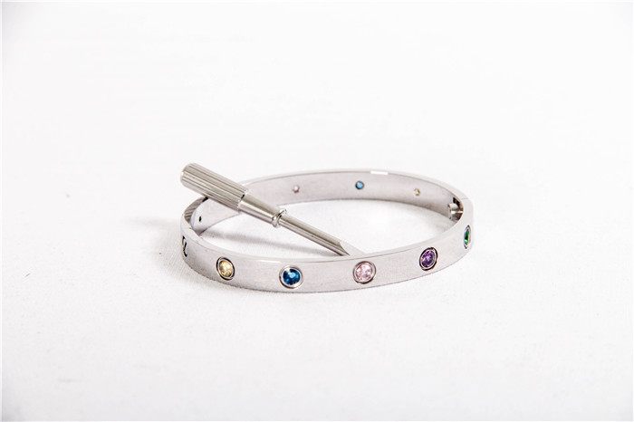Cartier Love Bracelet Silver With Colorful Stones - DopestKickz