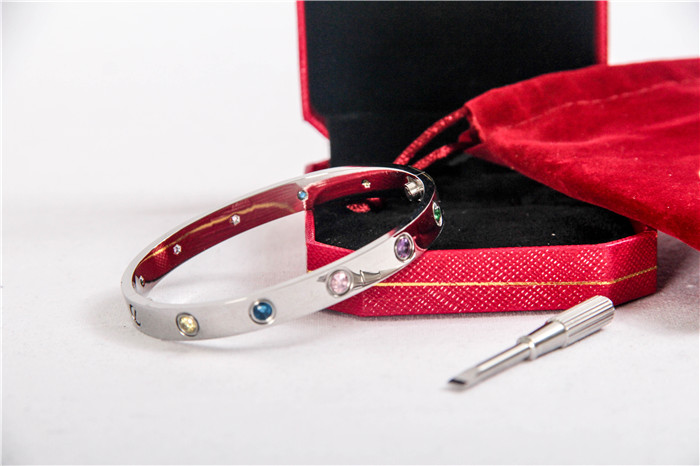 Cartier Love Bracelet Silver With Colorful Stones - DopestKickz