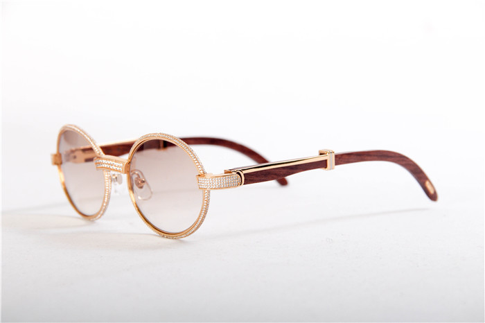 Cartier 7550178 55-22 Full Diamond Wood Sunglasses In Gold Brown - DopestKickz