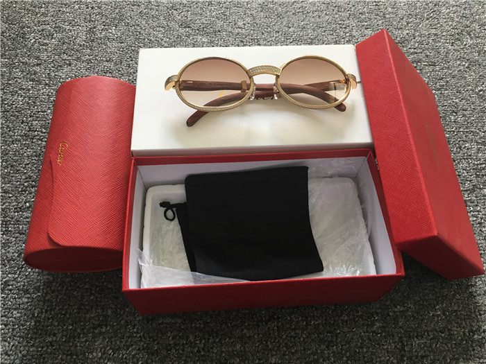 Cartier 7550178 55-22 Full Diamond Wood Sunglasses In Gold Brown - DopestKickz