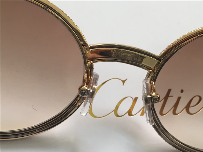 Cartier 7550178 55-22 Full Diamond Wood Sunglasses In Gold Brown - DopestKickz