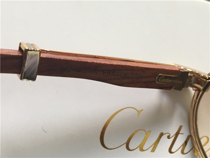 Cartier 7550178 55-22 Full Diamond Wood Sunglasses In Gold Brown - DopestKickz