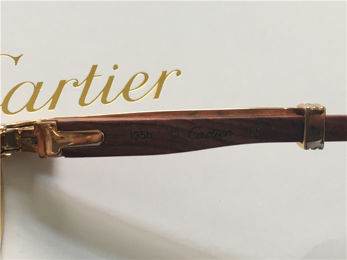 Cartier 7550178 55-22 Full Diamond Wood Sunglasses In Gold Brown - DopestKickz