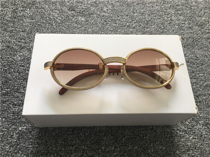 Cartier 7550178 55-22 Full Diamond Wood Sunglasses In Gold Brown - DopestKickz