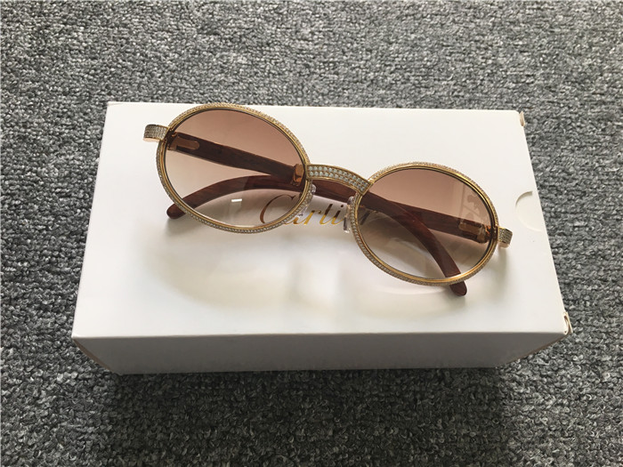 Cartier 7550178 55-22 Full Diamond Wood Sunglasses In Gold Brown - DopestKickz