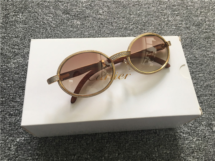 Cartier 7550178 55-22 Full Diamond Wood Sunglasses In Gold Brown - DopestKickz