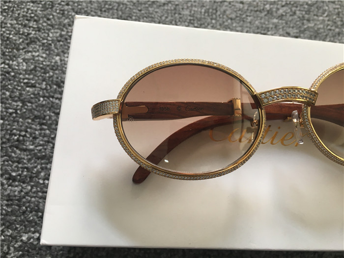 Cartier 7550178 55-22 Full Diamond Wood Sunglasses In Gold Brown - DopestKickz