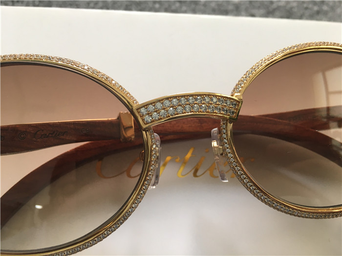 Cartier 7550178 55-22 Full Diamond Wood Sunglasses In Gold Brown - DopestKickz