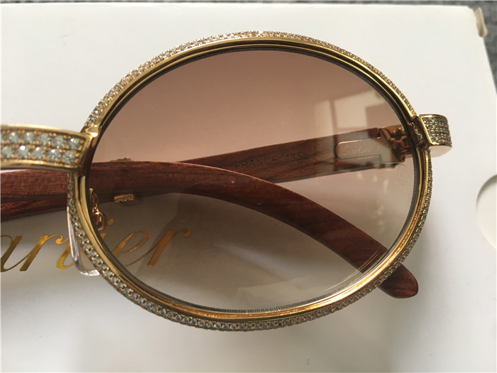 Cartier 7550178 55-22 Full Diamond Wood Sunglasses In Gold Brown - DopestKickz