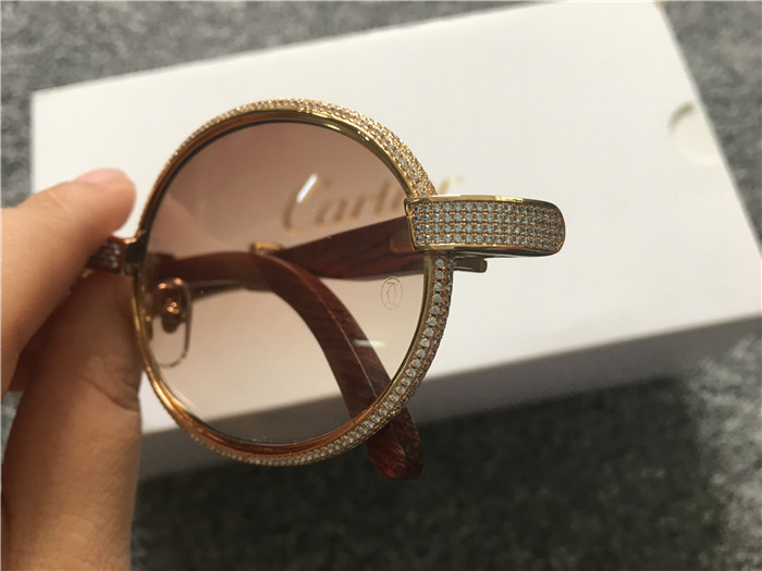 Cartier 7550178 55-22 Full Diamond Wood Sunglasses In Gold Brown - DopestKickz
