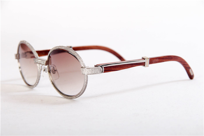 Cartier 7550178 57-22 Full Diamond Wood Sunglasses In Silver Brown - DopestKickz