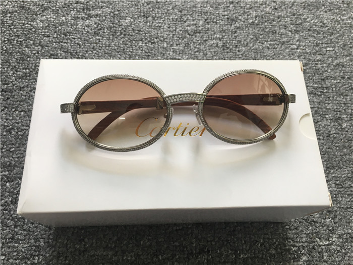 Cartier 7550178 57-22 Full Diamond Wood Sunglasses In Silver Brown - DopestKickz