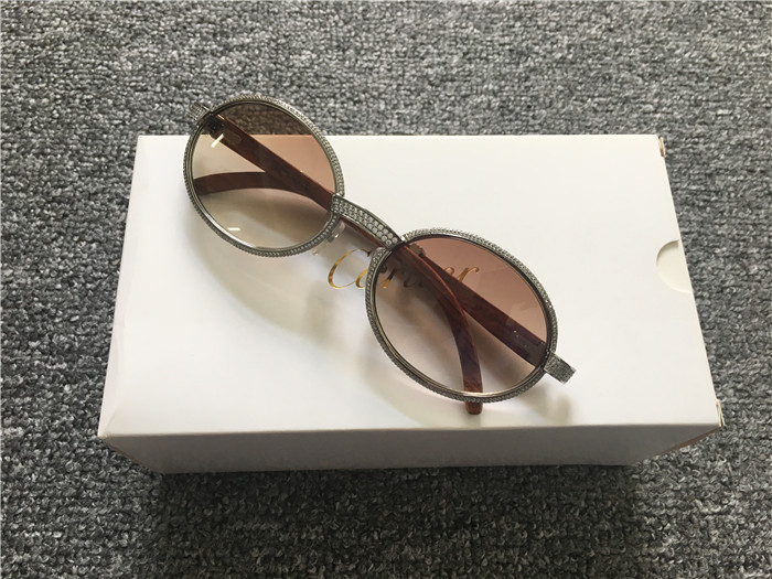 Cartier 7550178 57-22 Full Diamond Wood Sunglasses In Silver Brown - DopestKickz