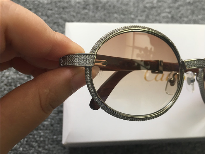 Cartier 7550178 57-22 Full Diamond Wood Sunglasses In Silver Brown - DopestKickz