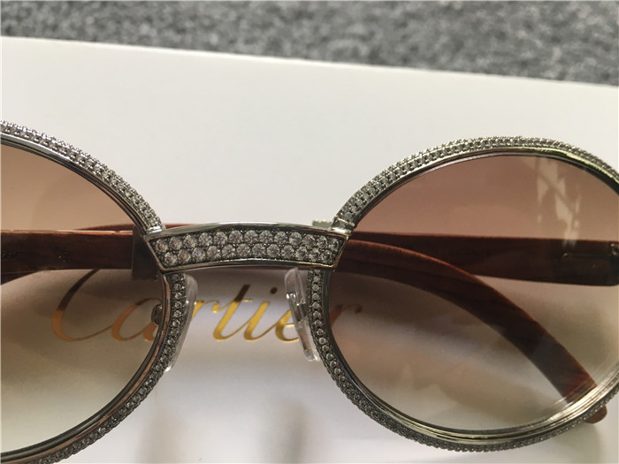 Cartier 7550178 57-22 Full Diamond Wood Sunglasses In Silver Brown - DopestKickz