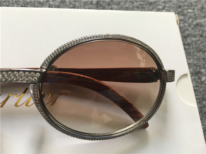 Cartier 7550178 57-22 Full Diamond Wood Sunglasses In Silver Brown - DopestKickz