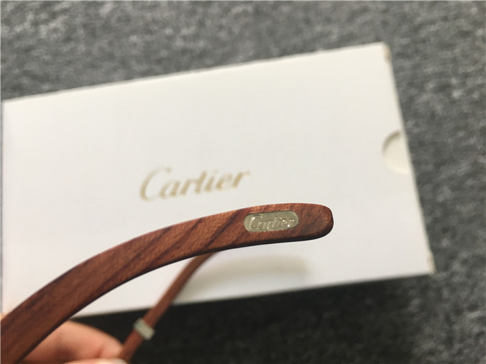 Cartier 7550178 57-22 Full Diamond Wood Sunglasses In Silver Brown - DopestKickz