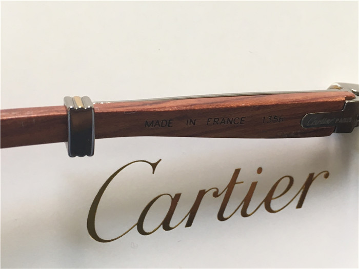 Cartier 7550178 57-22 Full Diamond Wood Sunglasses In Silver Brown - DopestKickz