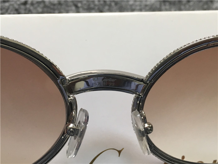 Cartier 7550178 57-22 Full Diamond Wood Sunglasses In Silver Brown - DopestKickz