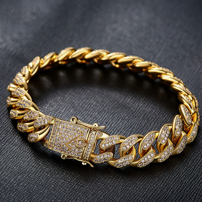 Miami Cuban Chain Diamond Cuban Link Bracelet in Yellow Gold - DopestKickz