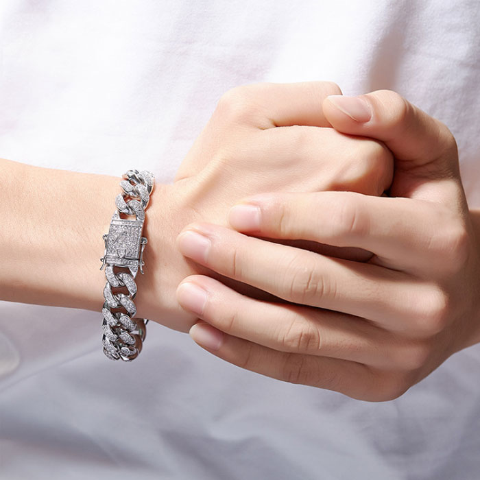 Miami Cuban Chain Diamond Cuban Link Bracelet in White Gold - DopestKickz