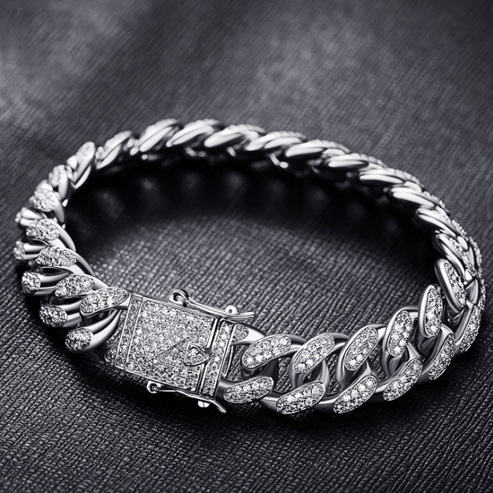 Miami Cuban Chain Diamond Cuban Link Bracelet in White Gold - DopestKickz