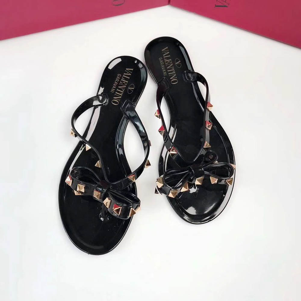 Valentino Garavani Rockstud PVC Flip Flop(Black) - DopestKickz