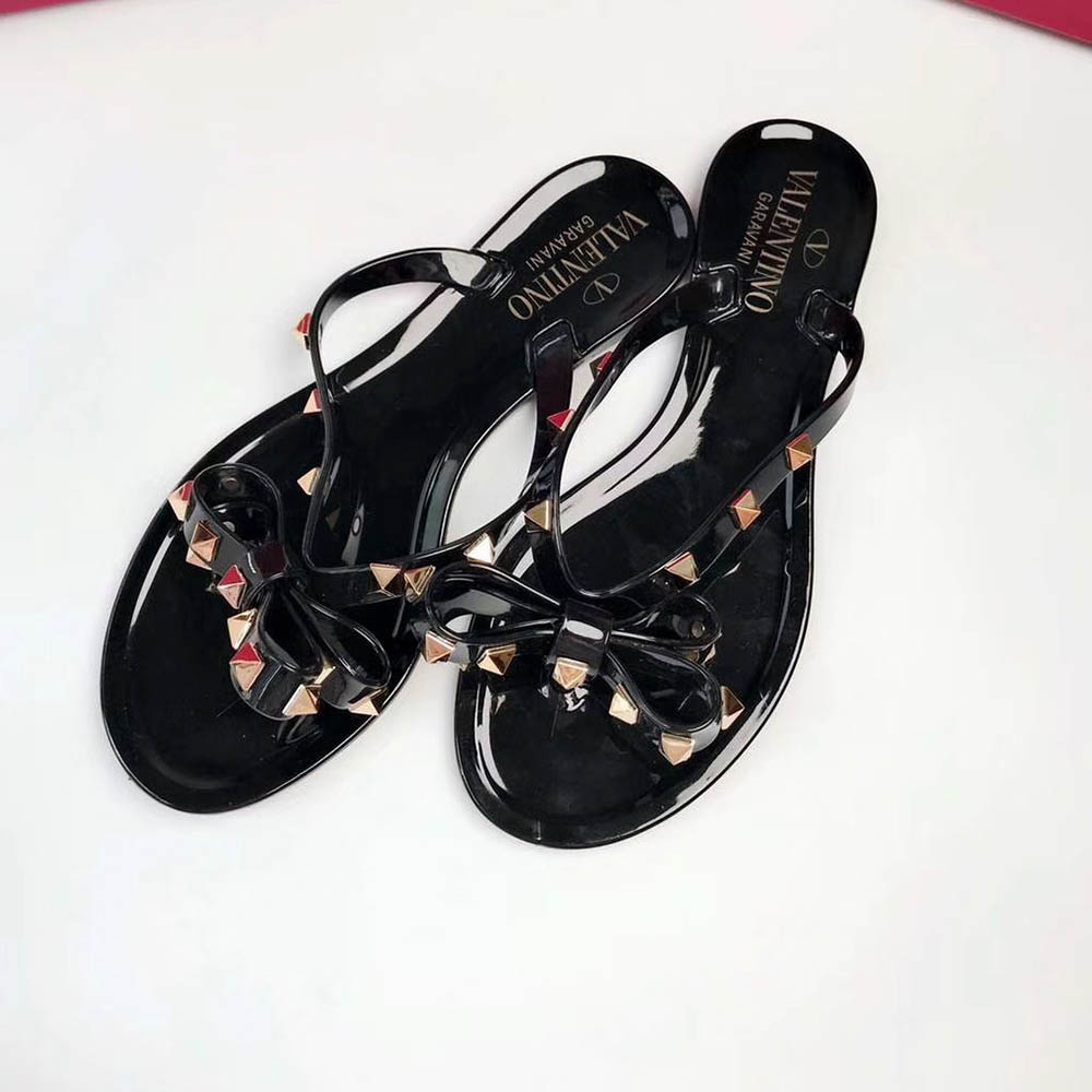 Valentino Garavani Rockstud PVC Flip Flop(Black) - DopestKickz