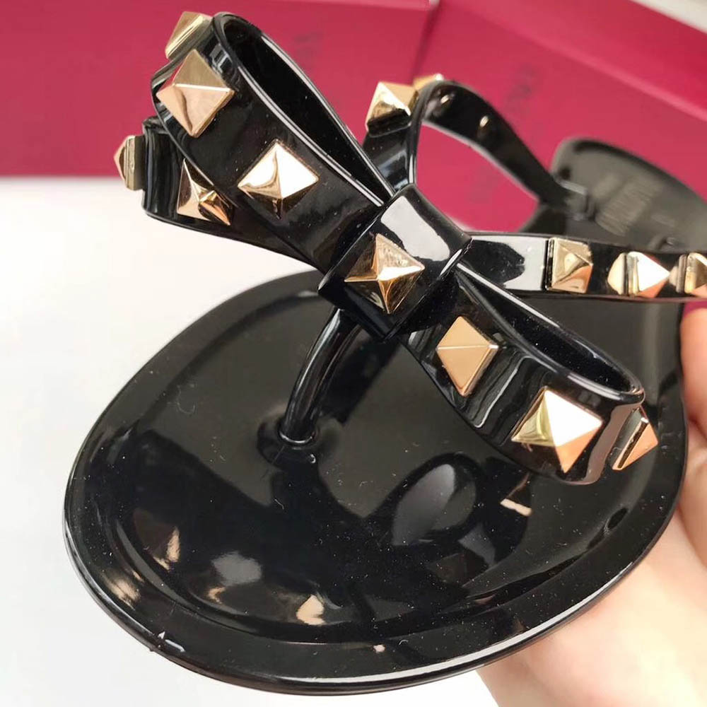 Valentino Garavani Rockstud PVC Flip Flop(Black) - DopestKickz