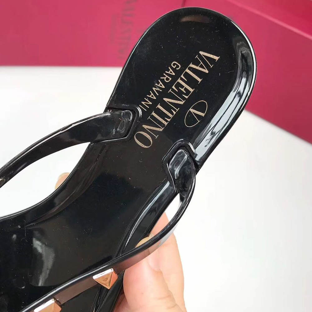 Valentino Garavani Rockstud PVC Flip Flop(Black) - DopestKickz