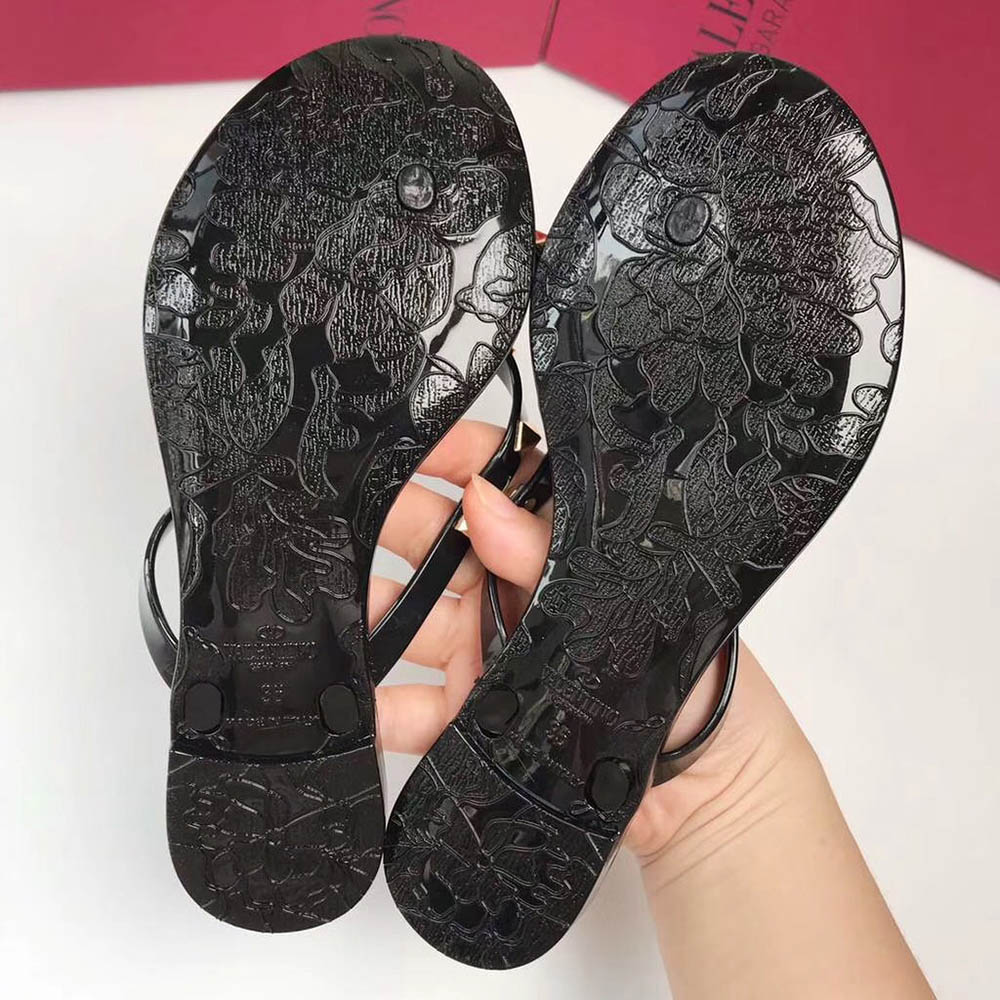 Valentino Garavani Rockstud PVC Flip Flop(Black) - DopestKickz
