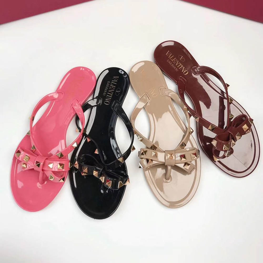 Valentino Garavani Rockstud PVC Flip Flop(Black) - DopestKickz